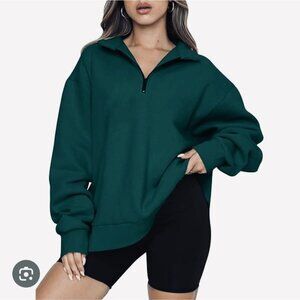 Trendy Queen Oversize Quarter-Zip Pullover Sweatshirt L Teal